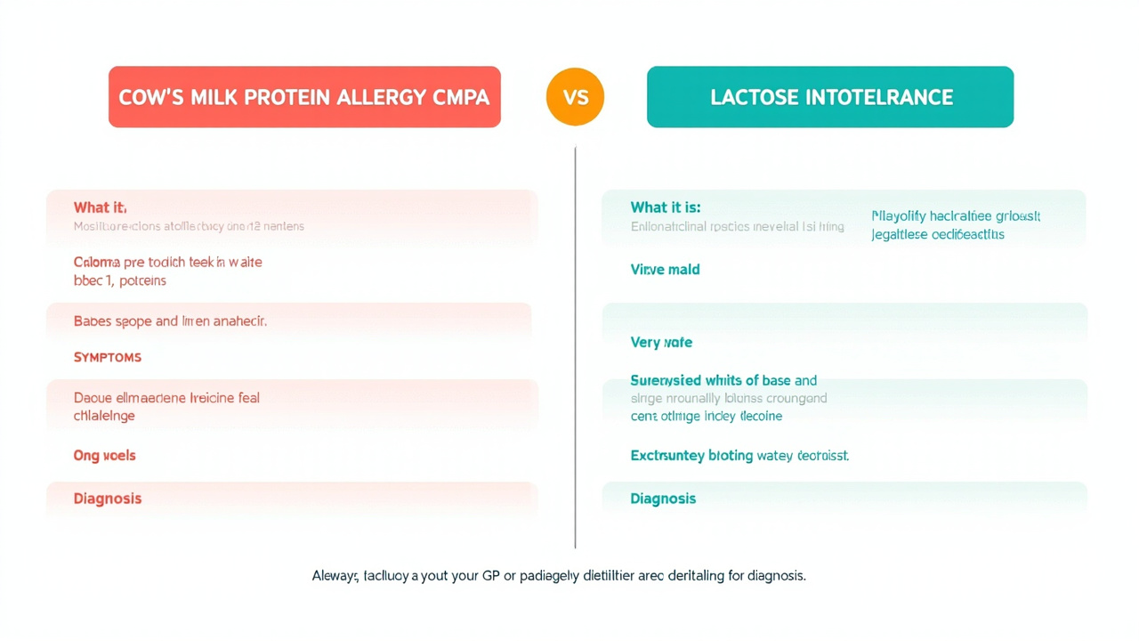 CMPA vs lactose intolerance comparison table