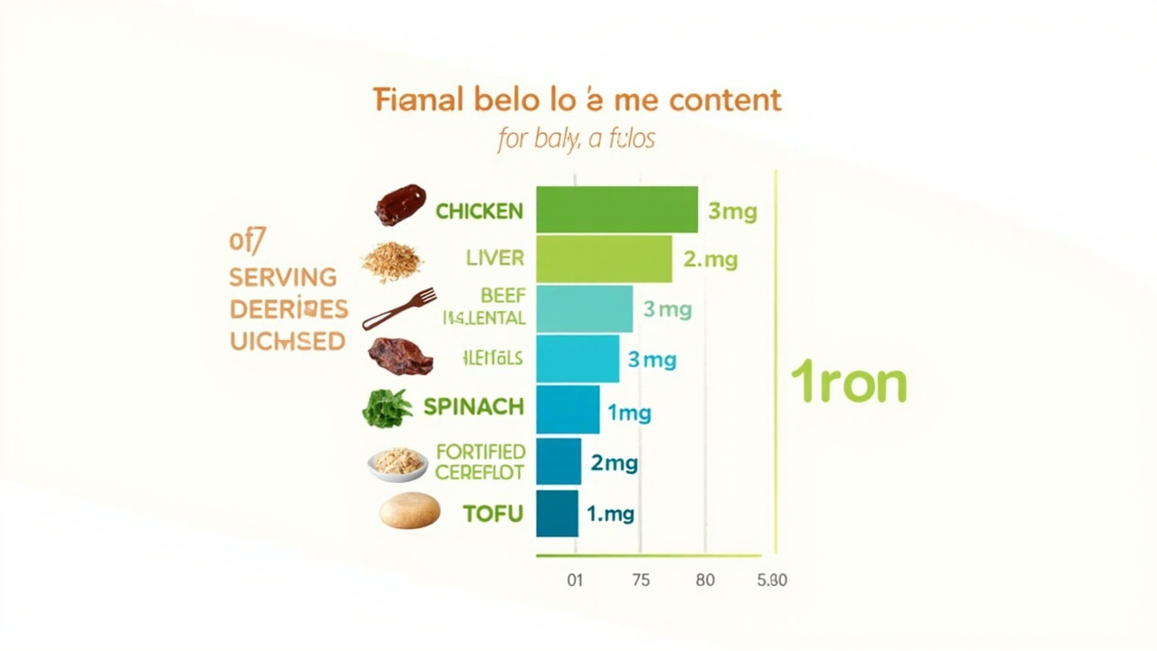 Comparison chart showing how much iron is in different baby foods per typical serving