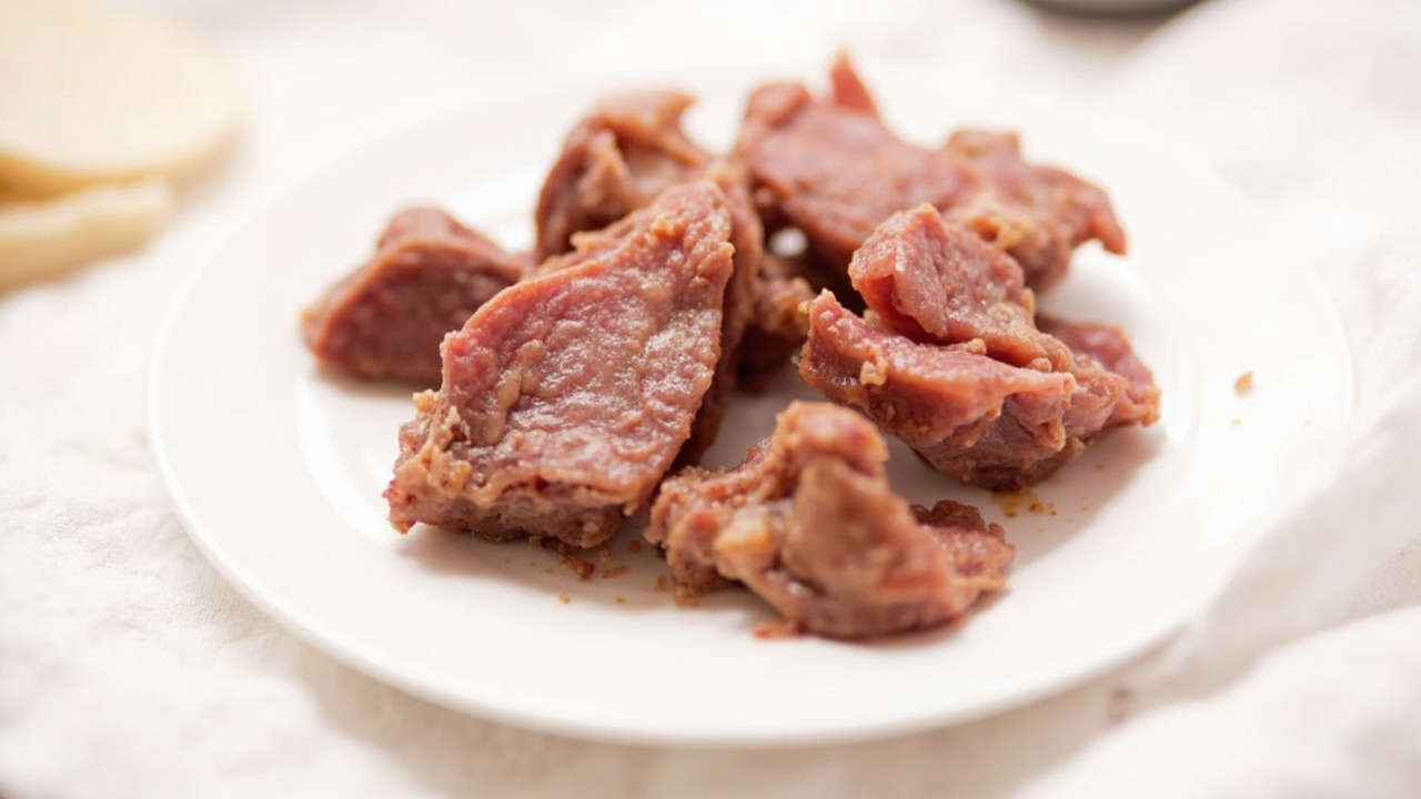 Tender slow-cooked lamb strips on a wooden board, suitable for finger food for a 9-12 month old