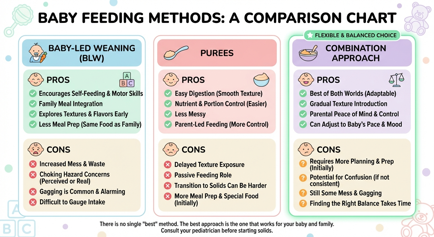 Infographic: Baby-Led Weaning vs Purees vs Combination Comparison